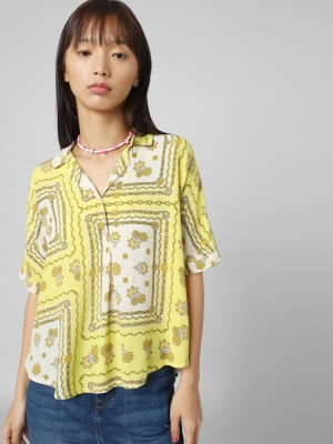 ONLY Women Printed Casual Yellow Shirt