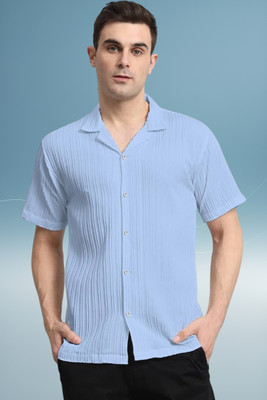 A DEEMOON TREND Men Solid Casual Light Blue Shirt