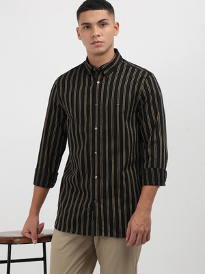 TOMMY HILFIGER Men Striped Casual Black Shirt