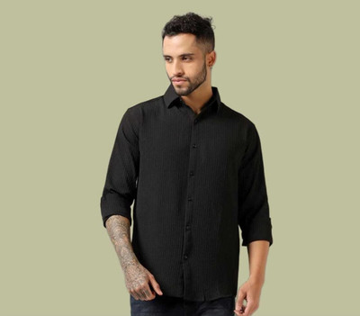 RANCHO FASHION Men Solid Casual Black Shirt