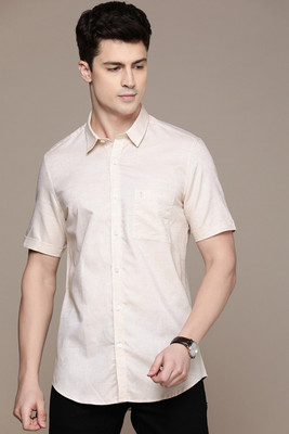 Simon Carter London Men Solid Casual Cream Shirt