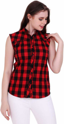 HouseOfCommon Women Checkered Casual Red Shirt