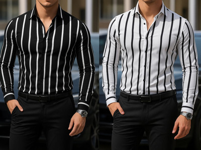 iCome Men Striped Formal Multicolor Shirt(Pack of 2)