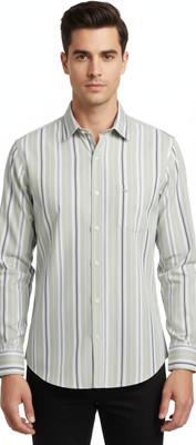 CRUSH Men Striped Formal Light Green Shirt