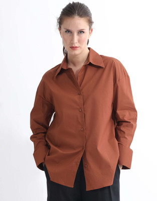 RAREISM Women Solid Party Orange Shirt