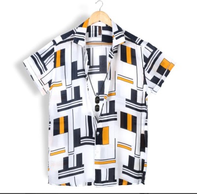 PRIMEFIELD Men Printed Casual White, Black, Yellow Shirt