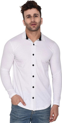GEUM Men Solid Casual White Shirt