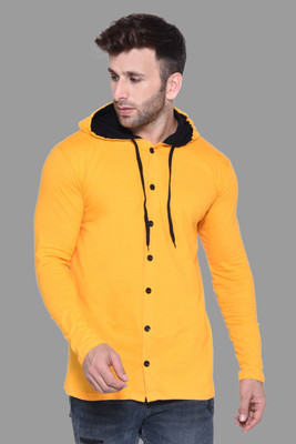Trendfull Solid Men Hooded Neck Yellow T-Shirt