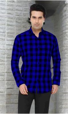 SHAH TEXTILES Men Checkered Formal Blue, Black Shirt