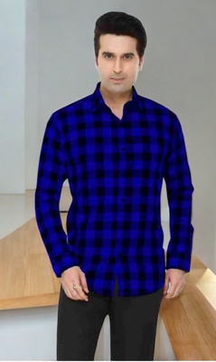 SHAH TEXTILES Men Checkered Formal Blue, Black Shirt