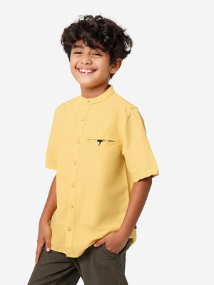 BONKIDS Boys Self Design Casual Yellow Shirt