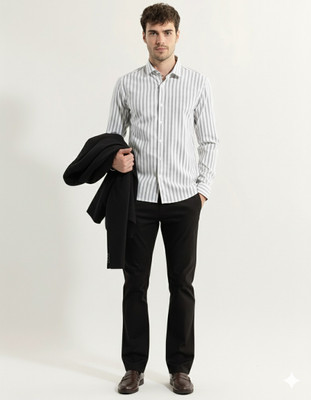 NEEZA Men Striped Casual Grey Shirt