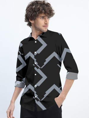 LYZOO FASHION Men Printed Casual Black, Grey Shirt