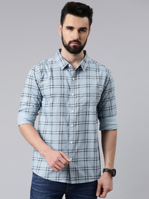 METRONAUT Men Checkered Casual Blue Shirt