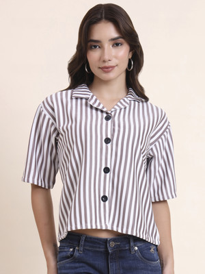 Dressberry Women Striped Casual Purple Shirt