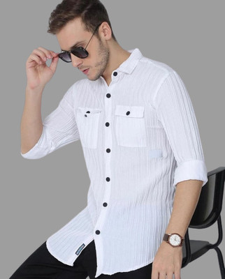 DUCCKCREATION Men Self Design Casual White Shirt