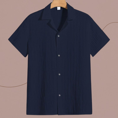 Jenil Fashion Men Self Design Casual Dark Blue Shirt