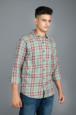 Tanip Men Checkered Formal Green Shirt