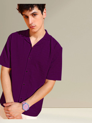 INDICLUB Men Self Design Casual Purple Shirt