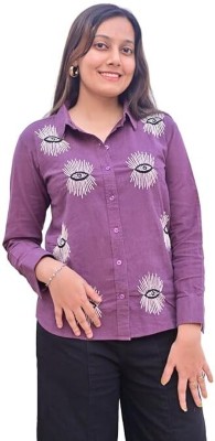 STITCH N SIN Women Embroidered Casual Purple Shirt