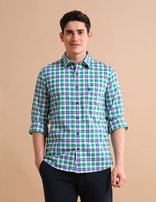 U.S. POLO ASSN. Men Checkered Casual Green, White, Blue Shirt