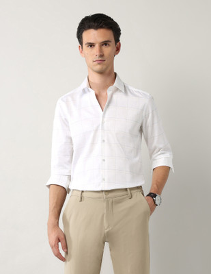 Arrow Newyork Men Checkered Formal White Shirt