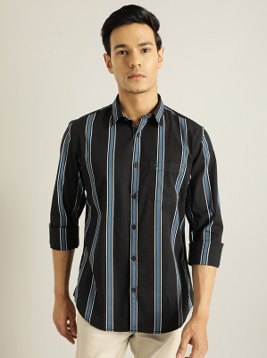 INDIAN TERRAIN Men Striped Casual Black Shirt