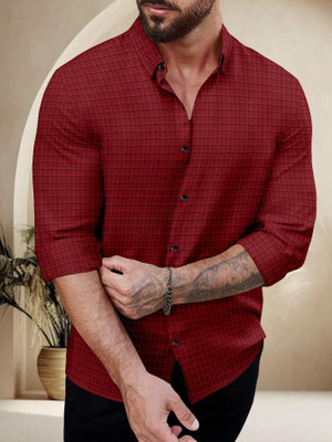 JD EVENTS MANAGEMENT Men Solid Casual Maroon Shirt