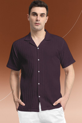 A Dearise Trend Men Self Design Casual Purple Shirt