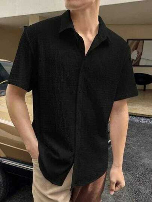 ISUEL FAB Men Self Design Casual Black Shirt