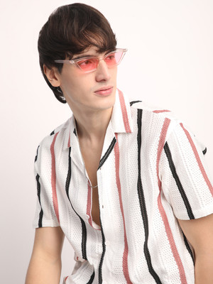 Voroxy Men Self Design Casual Pink Shirt