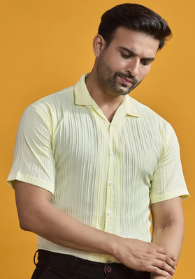 STONEBERG Men Self Design Casual Yellow Shirt
