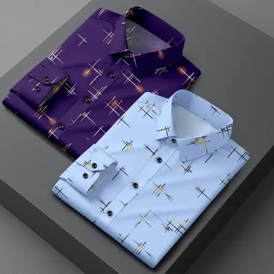 Shlok Men Printed Casual Purple Shirt(Pack of 2)