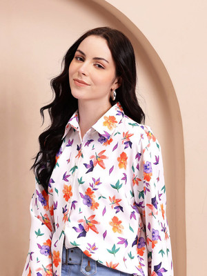 Mast & Harbour Women Printed Casual White Shirt