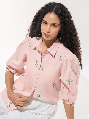 OUTZIDR Women Printed Party Pink Shirt