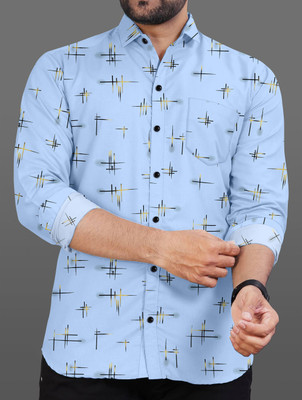 SHUBHFLAX Men Printed Casual Light Blue Shirt