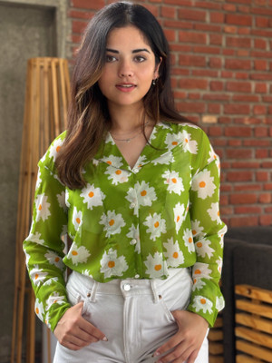 TANDUL Women Floral Print Casual Light Green Shirt