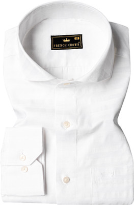 french crown Men Solid Casual White Shirt