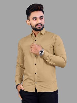AZERTY Men Solid Casual Khaki Shirt