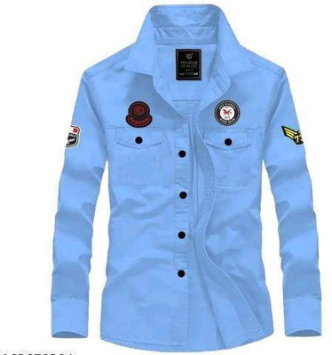 Zarila Men Self Design Casual Light Blue Shirt