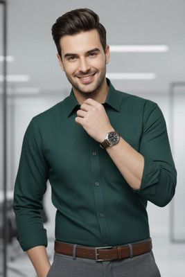 zylowere Men Solid Formal Dark Green Shirt