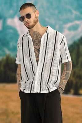 Avidura Men Self Design Formal White Shirt