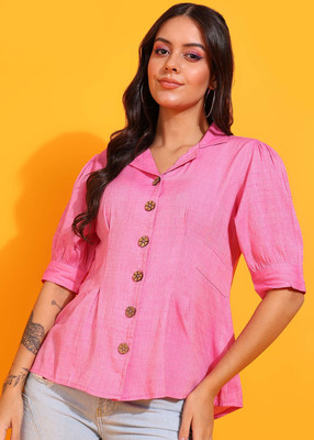 AKIKO Women Solid Party Pink Shirt