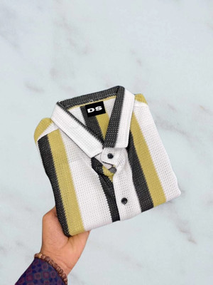 Manav Creation Men Striped Casual Yellow Shirt
