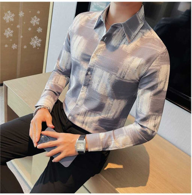 Rajarenchhod Men Self Design Casual Grey, White Shirt