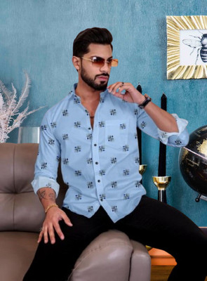 lectose Men Printed Casual White Shirt