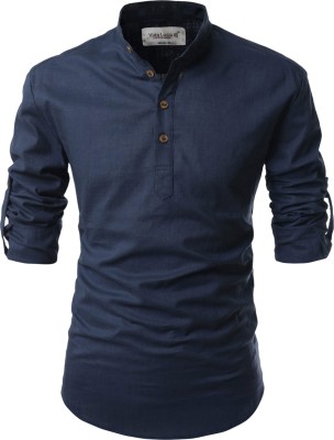 UNIFAV Men Solid Casual Dark Blue Shirt