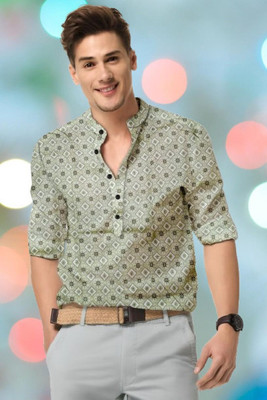 Suel Fab Men Self Design Casual Light Green Shirt