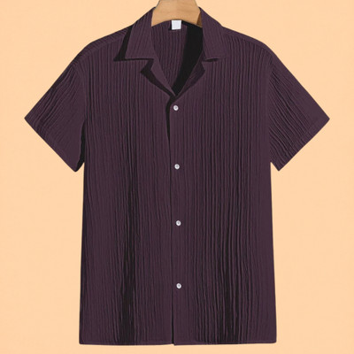 Looksky Men Self Design Casual Purple Shirt