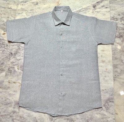 W S TEXTILE Men Self Design Casual Grey Shirt